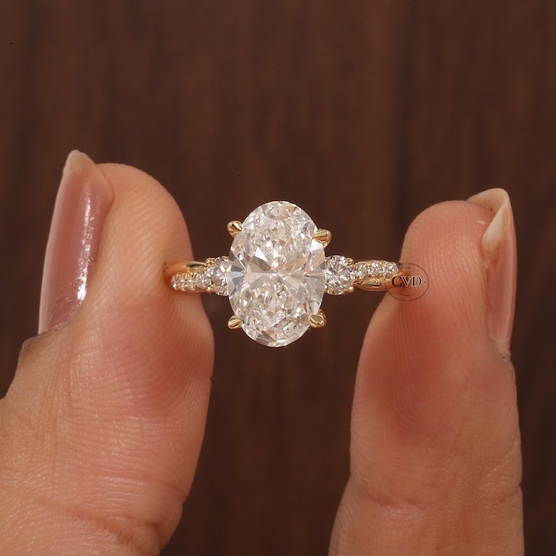 Twisted Oval Lab Grown Ring, Oval CVD Diamond Engagement Ring, Twisted Engagement Ring, Promise Ring, 10K Yellow Gold Ring For Women Gift image 9