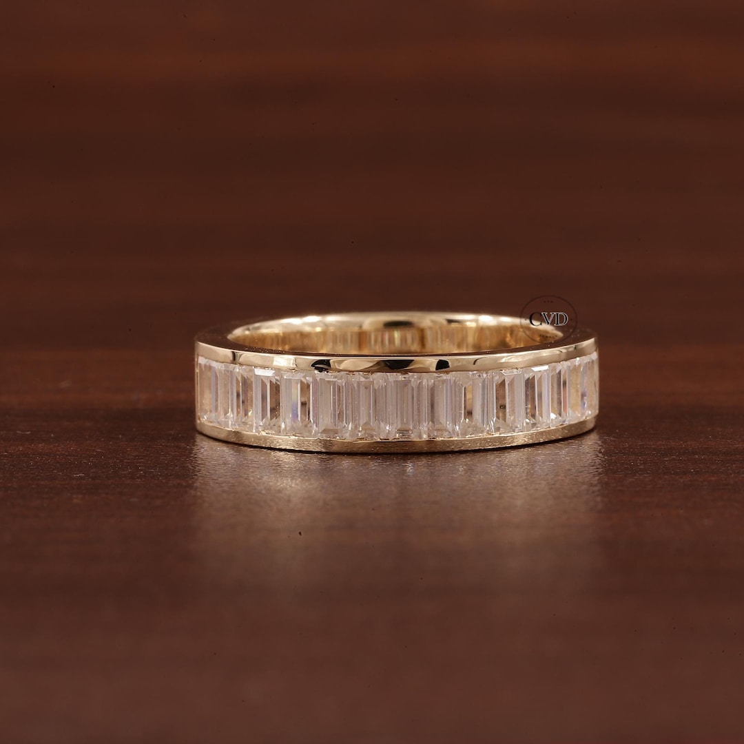 14k Gold Half Eternity Baguette Cut Lab Grown Diamond Wedding Band ...
