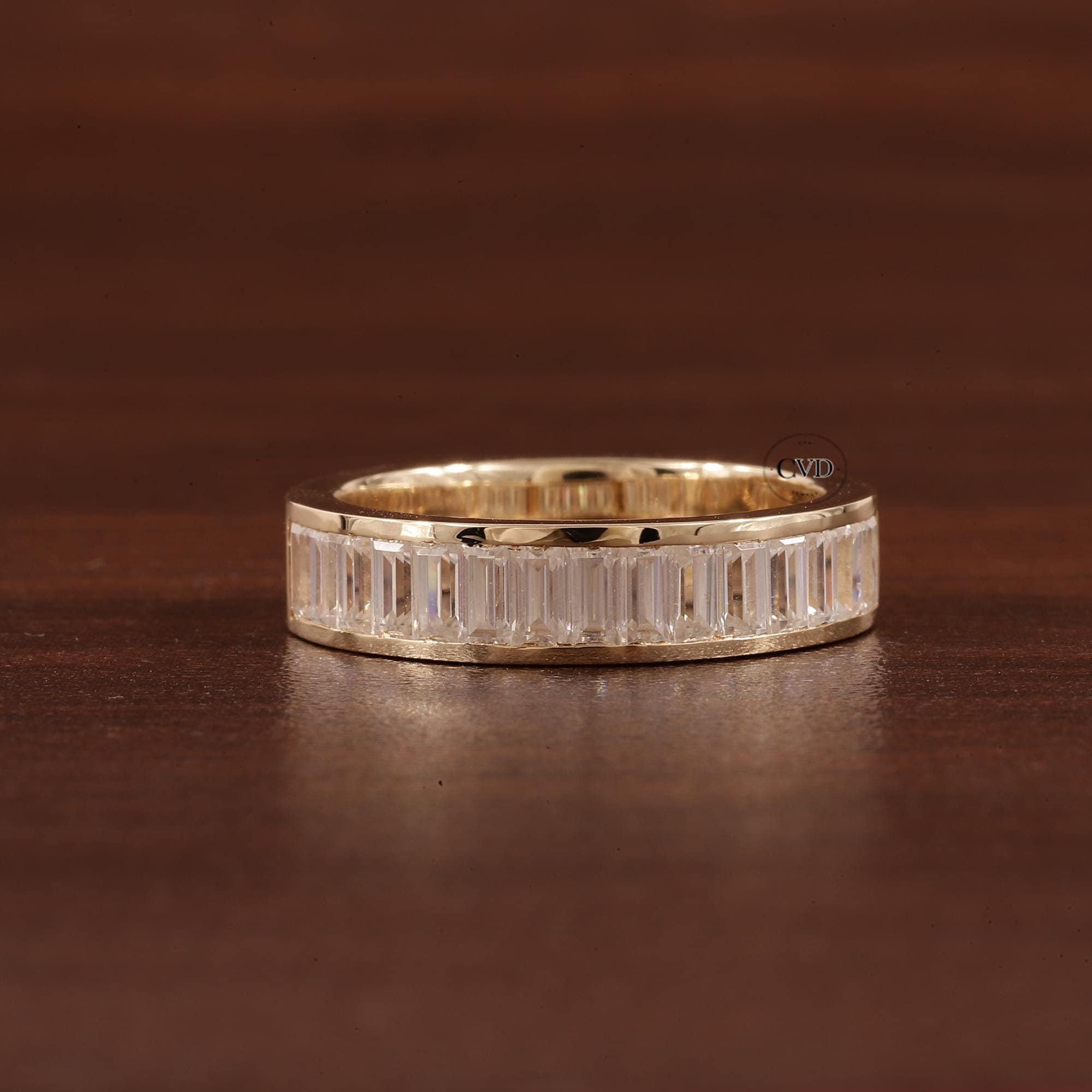 14k Gold Half Eternity Baguette Cut Lab Grown Diamond Wedding Band ...