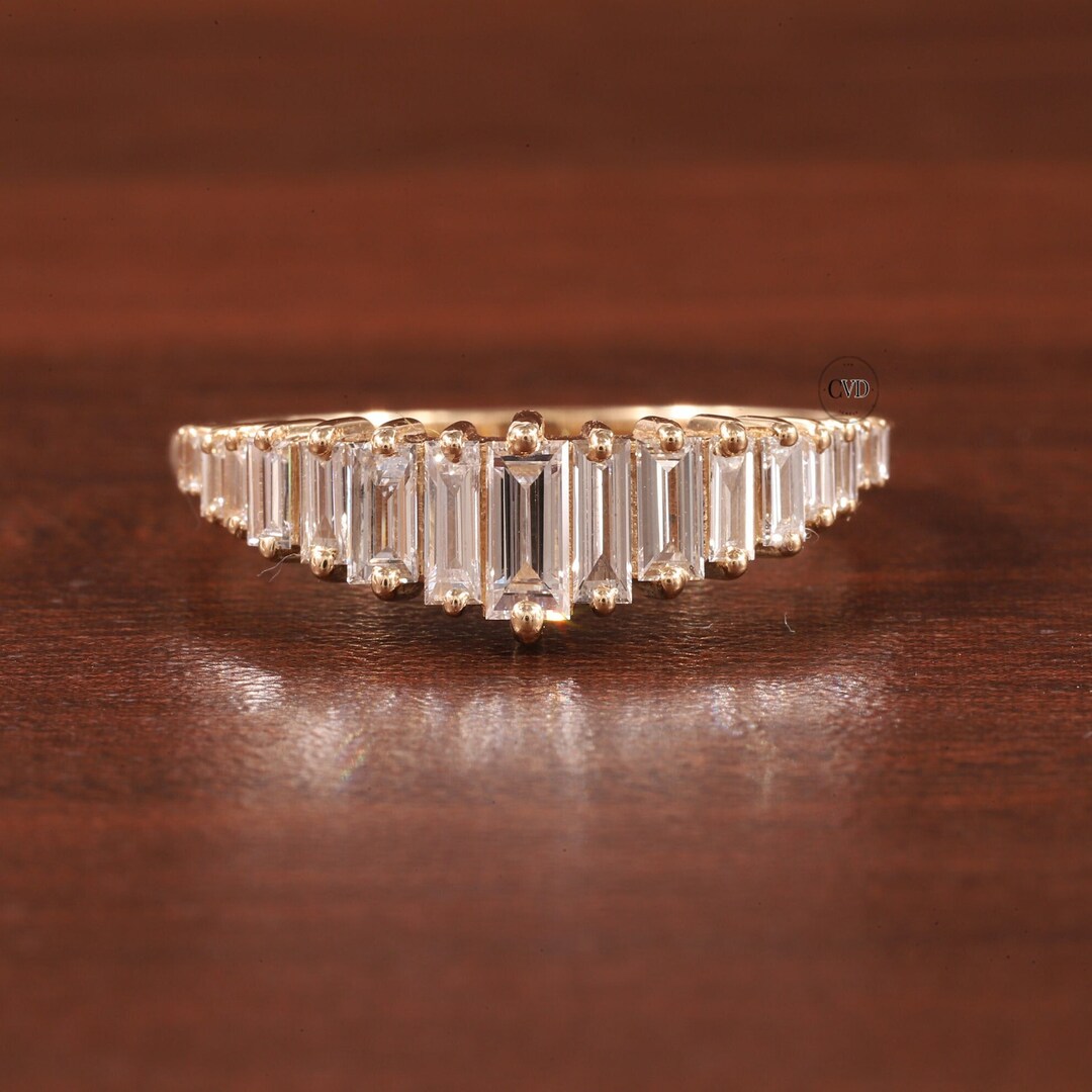 Baguette Cut Diamond Half Eternity Band, Lab Grown Diamond Wedding Band ...