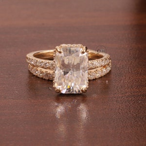3 CT Radiant Cut Moissanite Engagement Diamond Ring Bridal Set Gift For Her Wedding Band Promise Ring,Radiant cut bridal ring set for her image 8