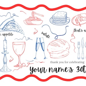 Italian Style Dinner Placemat Template, Instant Download Editable Wriggly Border Placemat Template Italian Style Trendy Italian Dinner Party