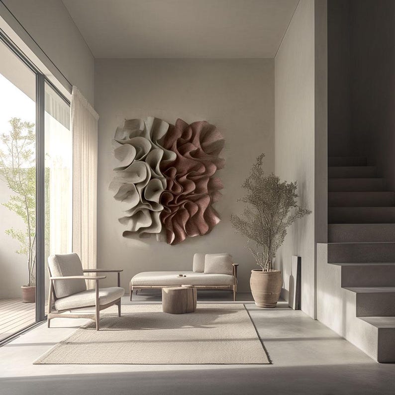 Custom Leather Wall Art- Large Abstract 3D Ruffle Sculpture-japandi ...