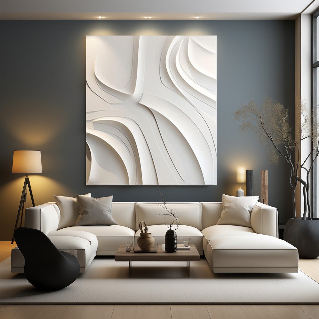 Large Pure White Sculpture Wall Art Original Modern Abstract Home Decor ...