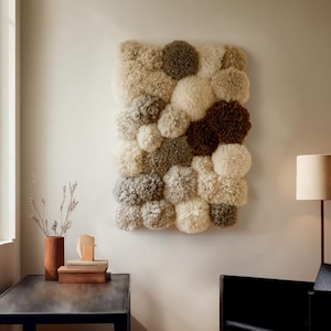 Tapiz de pared de hilo texturizado neutro: Tapiz de arte de fibra 3D - Decoración bohemia