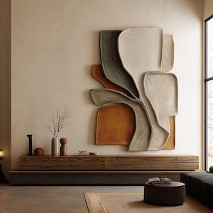 Arte mural de madera 3D: Escultura de gran tamaño en capas - Decoración nórdica Japandi