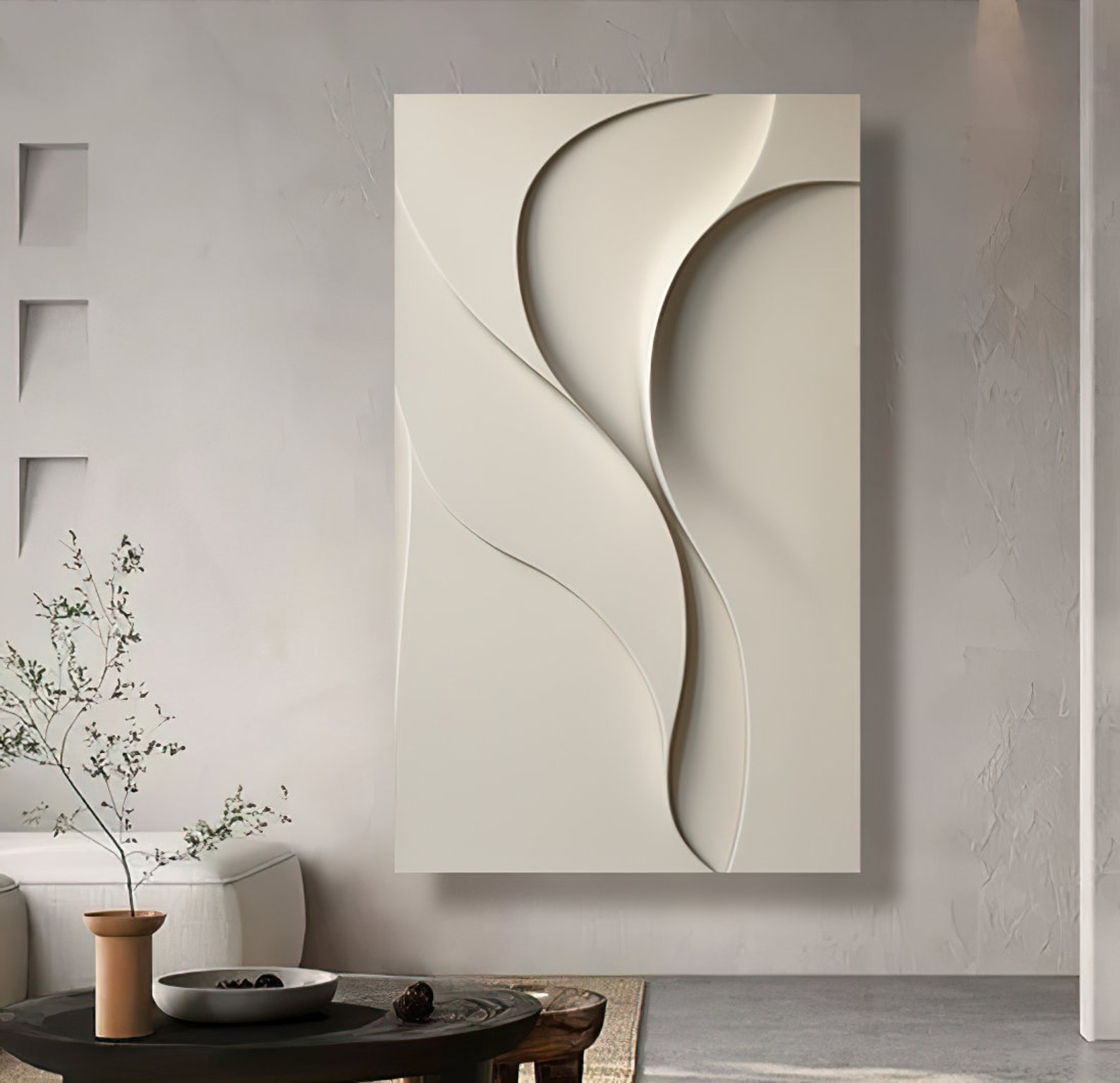 Beige Vertical Wall Art Textured Art Board Minimalist Home Decor Etsy