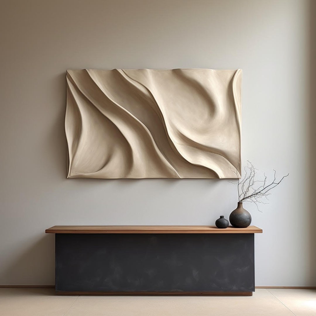 View of Minimalist Textured Wall Decor- 3d Vision Board- Wood Carving - Etsy