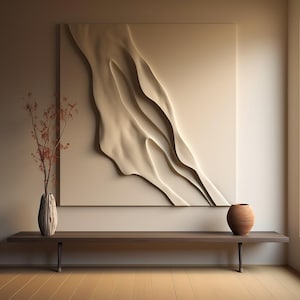 Minimalist wood carving wall art- Light brown wood wall sculpture- Abstract 3D wood carving- Modern wall art