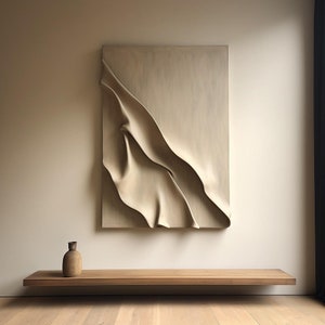 Textured Beige Wood Wall Art: Modern 3D Sculpture