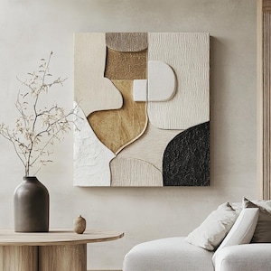 Beige und Gold strukturierte Skulptur Wohnkultur-3D Holz Wandkunst-moderne Wandkunst-Minimalist Wandbehang Wohnkultur