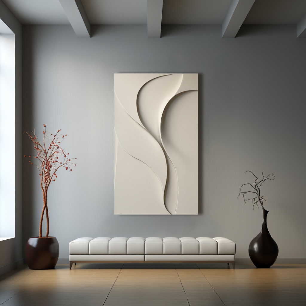Beige Vertical Wall Art Textured Art Board Minimalist Home Decor Etsy