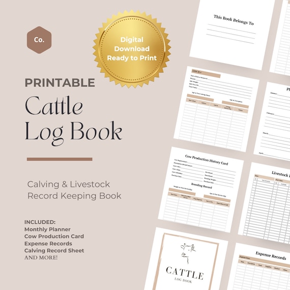 Cattle Breeding Log Book Calving & Livestock Record Keeping Book