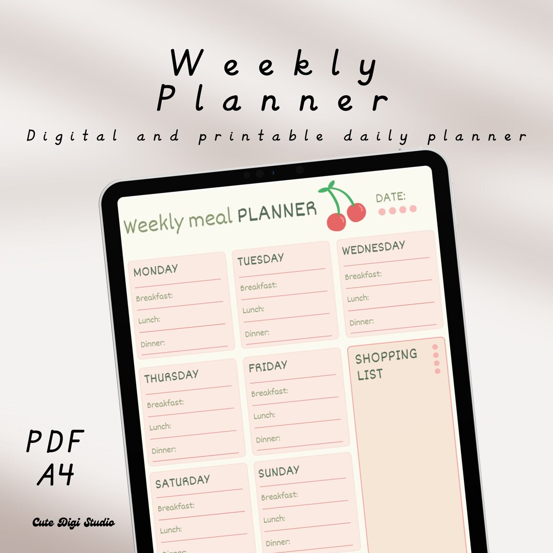 Cute Weekly Meal Planner | Digital and Printable | Instant Download ...