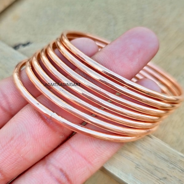 Pure Copper Bangle, Set Of 7 Solid Copper Bangle, Set of 7 PCs, Handmade Bangle, Beautiful Women Bangles, Everyday Use Bangles, Gift Jewelry