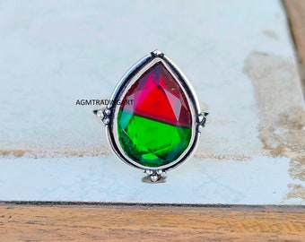 Watermelon Tourmaline Quartz Ring, 925 Sterling Silver Ring, Handmade Ring, Teardrop Tourmaline Ring, Boho Ring, Cocktail Ring, Gift for her