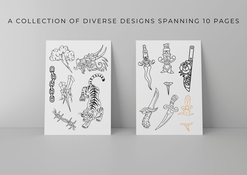 10 Printable Tattoo Stencil Pages Transform Ideas Into Easy Stencils Etsy