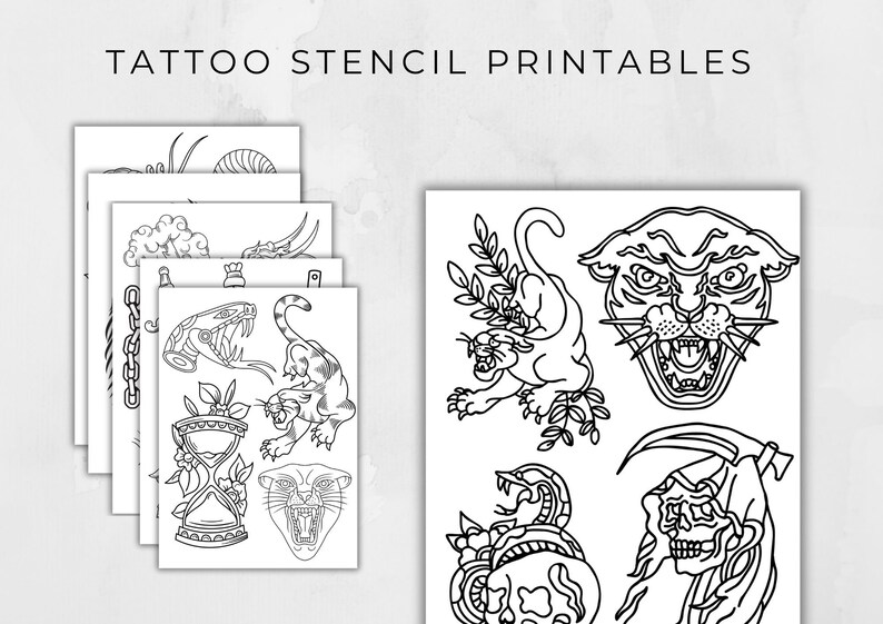 10 Printable Tattoo Stencil Pages Transform Ideas Into Easy Stencils Etsy