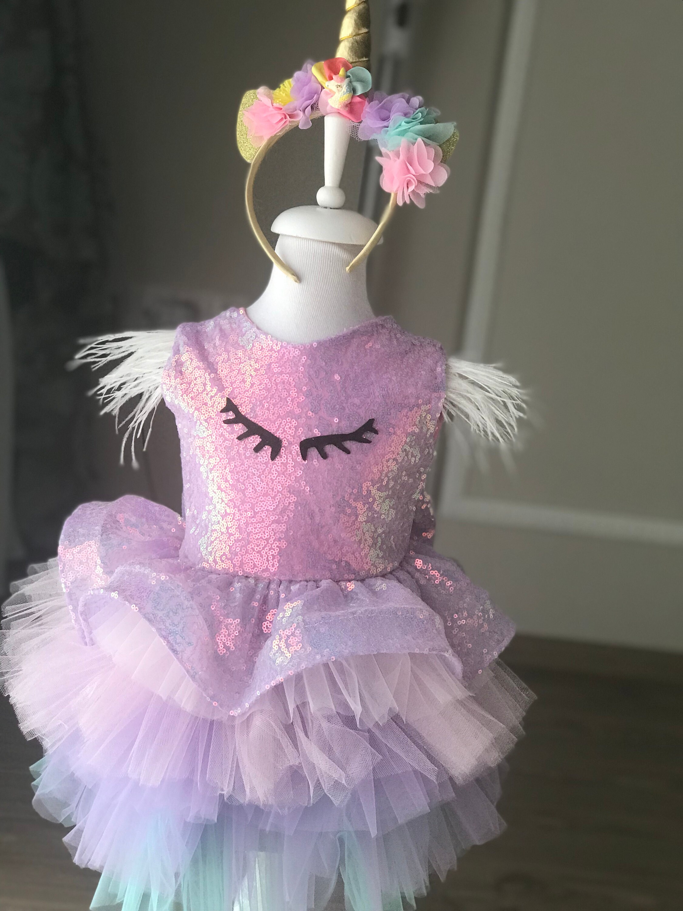 Flared-skirt Dress - Light pink/unicorns - Kids