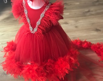 Christmas Girl Dress, Red Christmas Girl Dress, Red Christmas Princess Design,| First Birthday Dress, Handmade Customized Designer Dress,