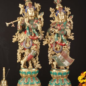 Radha Krishna Brass Statue with Stone Disinge, Brass Radha Krishna Statue, Lord Radha Krishna, Large Radha Krishna, Gift Item, Home Decor