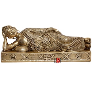 Brass Reclining Buddha Statue, Sleeping Buddha Brass idol, Showpiece Buddha in Resting Position, Buddha, Office, Gifts, Home Living Decor