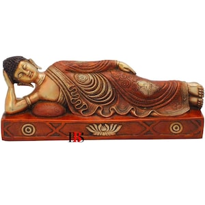 Brass Reclining Buddha Statue, Sleeping Buddha Brass idol, Showpiece Buddha in Resting Position, Buddha, Office, Gifts, Home Living Decor