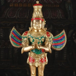 Brass Garuda Statue Vishnu&#39;s Vehicle Eagle Bird Murti, Handmade Garuda Brass Statue, Garuda Dev Standing, Garuda Idol, Showpiece, Home Decor