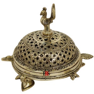 Brass Tortoise Incense Burner with Peacock Holder