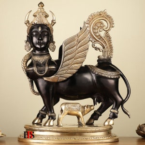 Kamdhenu Cow With Calf, Brass Statue, Home Decor Gift, Lucky Nandi Kamdhenu Cow & Calf Brass Sculpture Religious Kamdhenu Cow Statue