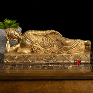 Brass Reclining Buddha Statue, Sleeping Buddha Brass idol, Showpiece Buddha in Resting Position, Buddha, Office, Gifts, Home Living Decor