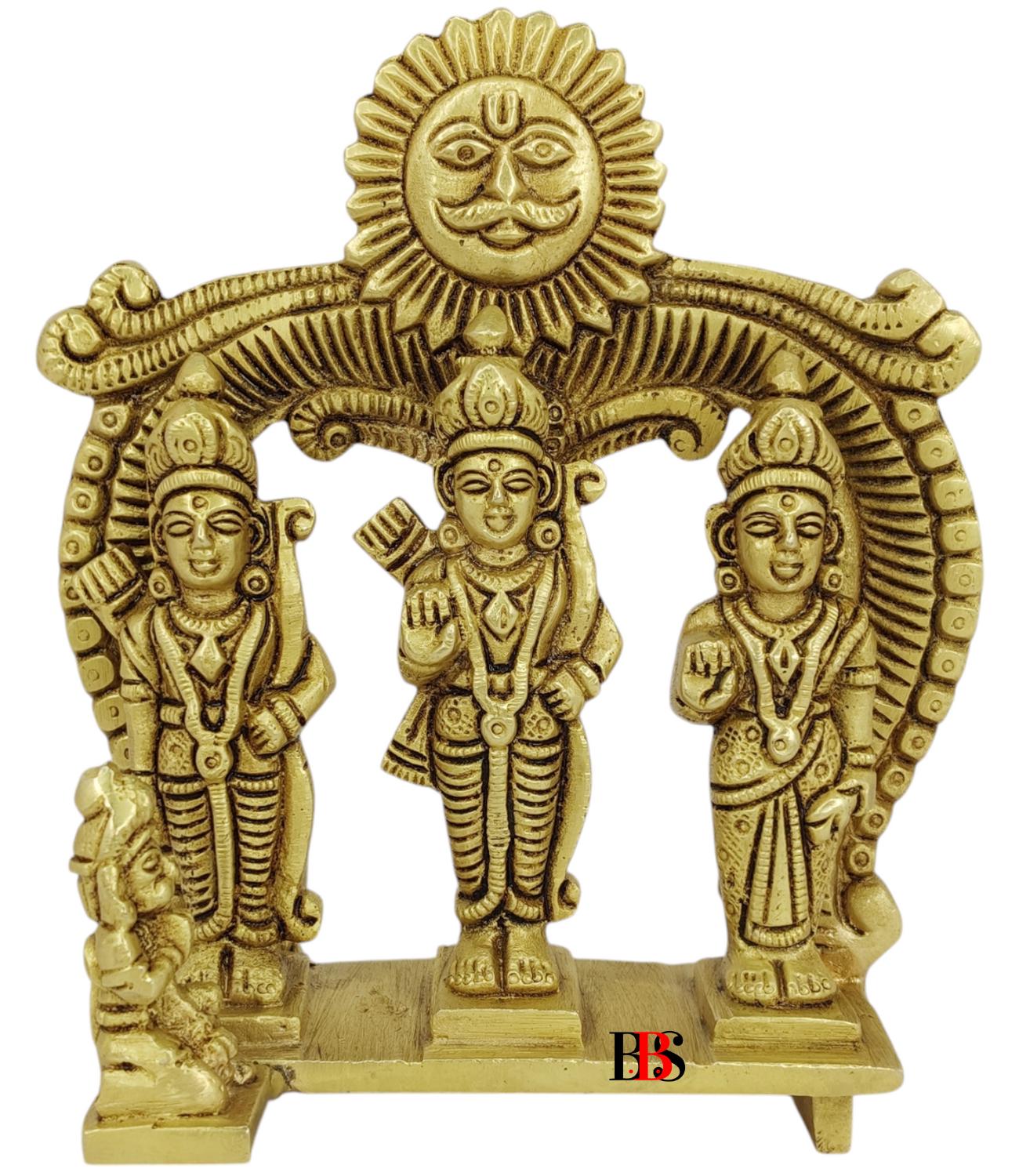 Brass Ram Darbar Statue: Turquoise Inlay Hindu Idol, Home Decor