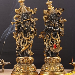 Radha Krishna Brass Statue with Colour Disinge, Brass Radha Krishna Statue, Lord Radha Krishna, Large Radha Krishna, Gift Item, Home Decor