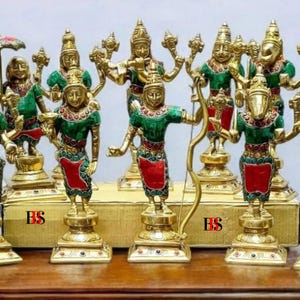 Brass Dashavatar Statue Set: Lord Vishnu Murti, Hindu Decor, 6 Inch