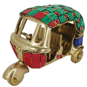 Auto Rickshaw Brass Handicraft Indian Vehicle Brass Auto Rickshaw Showpieces Vintage Antique Passenger Tempo Auto Rickshaw Home Living Decor