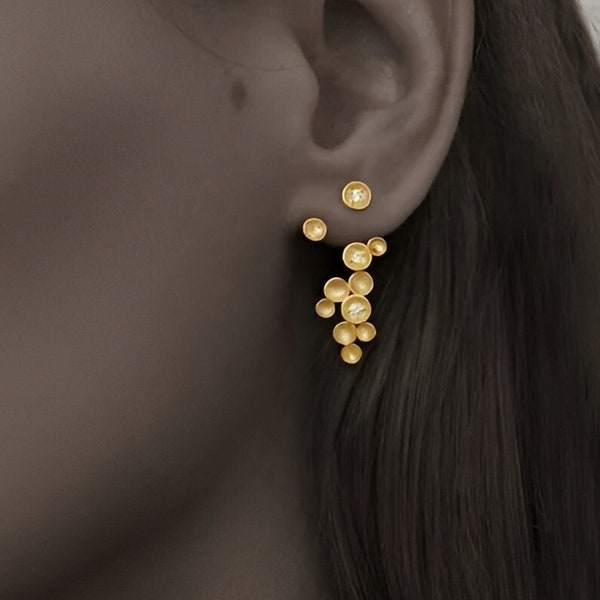 Limited Edition Starry Grapevine Gold Drop Earrings • Elegant Chandelier Cascade Bridal Ear Jackets • Allergy Free Gold Vermeil