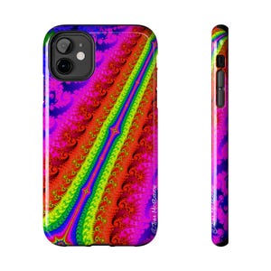 Psychedelic Fractal Tough Phone Cases, colorful happy fun phone pink, trippy phone protector, bright pretty phone case, Mandelbrot, dmt, lsd