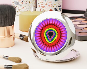 Compact Travel Mirror, Mandelbrot fractal, makeup mirror, folding mirror, gift for women, purse mirror, hand mirror, color cosmetic mirror