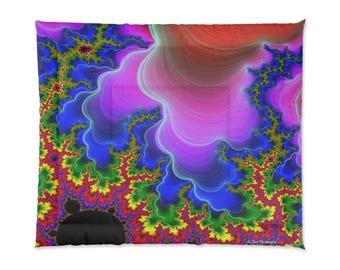 Comforter, Fire Fractal, Psychedelic, Bedding Set, Warm, Trippy, Boho Decor, Meditate, Happy, Vibrant Colors, Spiritual Journey, Fun, Bright