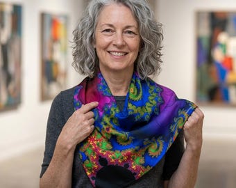 Psychedelic Fractal Swirl Poly Scarf | Vibrant Abstract Spiral Print