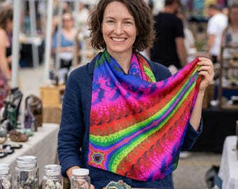 Psychedelic Fractal Print Poly Scarf | Vibrant Abstract Pattern