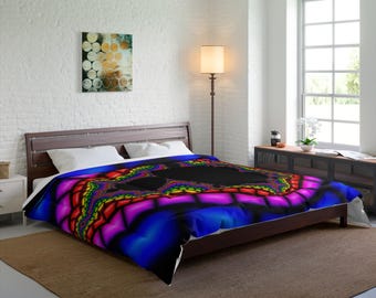 Comforter, Mandelbrot, Fractal, Psychedelic, Bedding, Warm, Trippy, Boho Decor, Meditate, Happy, Vibrant Colors, Spiritual Journey, Bright