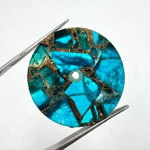 Blue Copper Composite Turquoise Gemstone round Watch Dial, December Birthstone For Making 26 mm