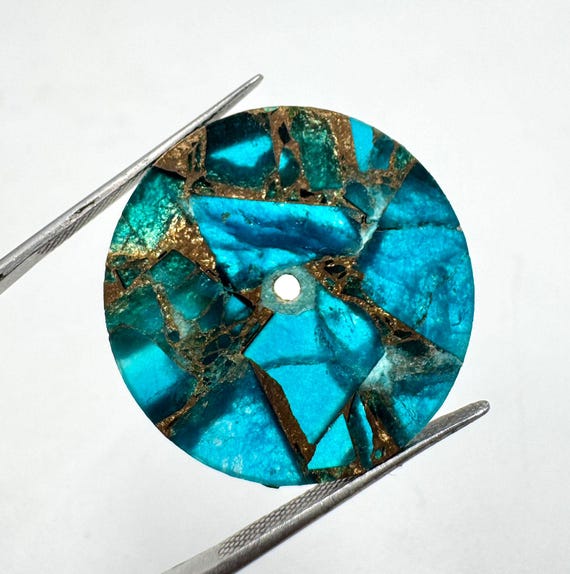 Blue Copper Composite Turquoise Gemstone round Watch Dial, December Birthstone For Making 26 mm