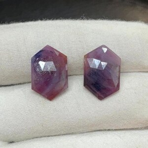 Top Quality Purple Sapphire Gemstone Rose Cut Hexagon Pair use for jewelry Loose stone weight 21.00 carat Beautiful Pair size: 13 x 19.50 mm