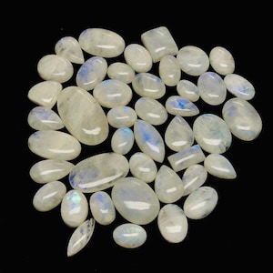 White Rainbow Moonstone Cabochon, Gemstone Cabochon Lot, Natural Moonstone Lot, Amazing Fire Lot, Making Jewelry, Size 17x12mm To 40x24 mm