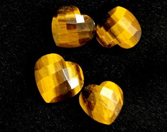 Tiger Eye Heart Beads: Faceted Briolette Pendants, 10mm