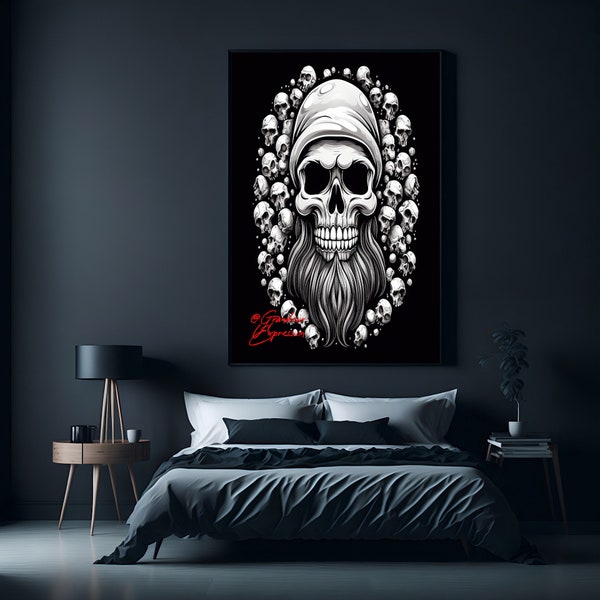 Totenkopf mit Vollbart und Bandana / digitaler Download / Poster / Bild