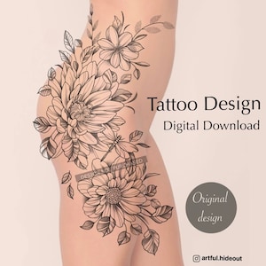Original flowers custom tattoo design for woman | Beautiful floral tattoo, flowers tattoo design for girl | Instant download
