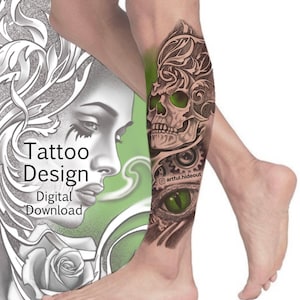 Schädel Gesicht Custom Tattoo Design | Steampunk Tattoo | Tattoo Hülle | Druckbares Flash PNG
